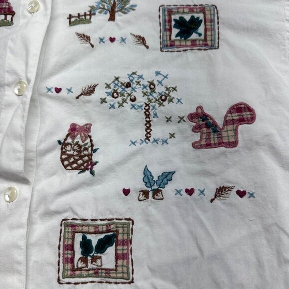 JacJac Vintage Womens Embroidered Cottage Button Up Shirt Size L? White Cotton - Picture 6 of 15